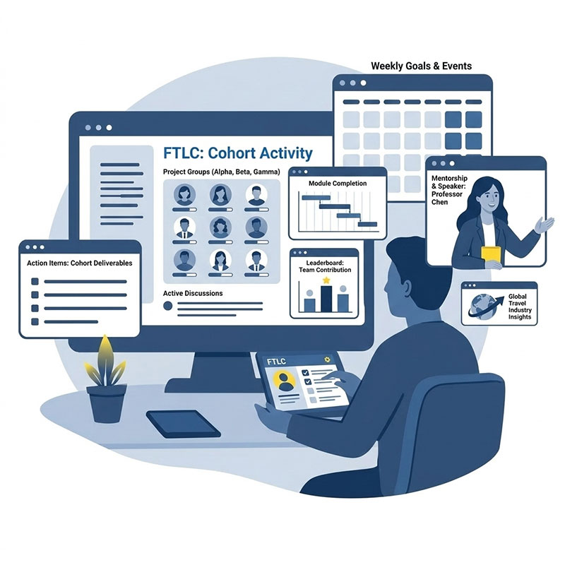 graphic man looking at monitor with multiple slide images